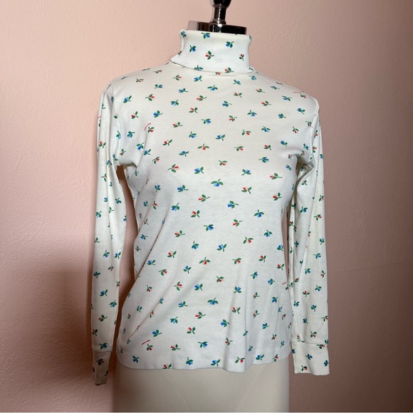 Vintage 60 70 Obermeyer Cottagecore Flower Ski Turtleneck Tee shirt Base Layer - Picture 14 of 16